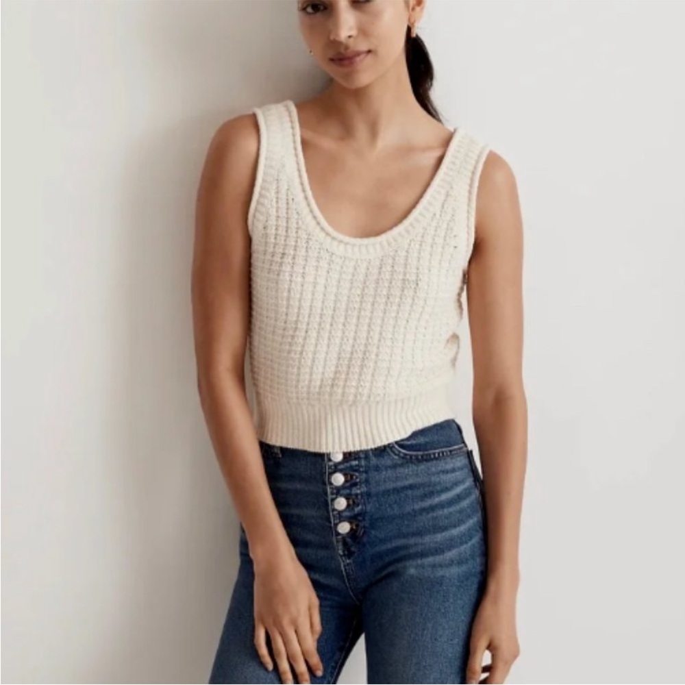 Madewell Cream Knit Scoop Neck Cropped Sweater Tank